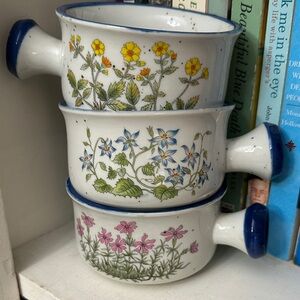 Floral Ceramic Stoneware Soup Bowls w/Handles - or Coffee Mugs
